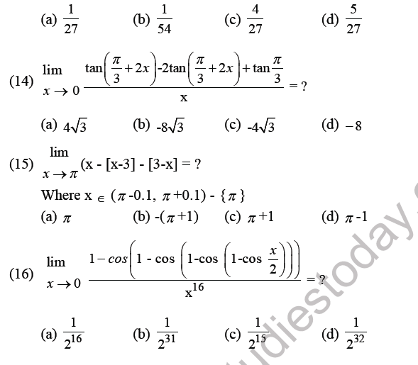 JEE Mathematics Limits Continuity And Differentiability MCQs Set B ...